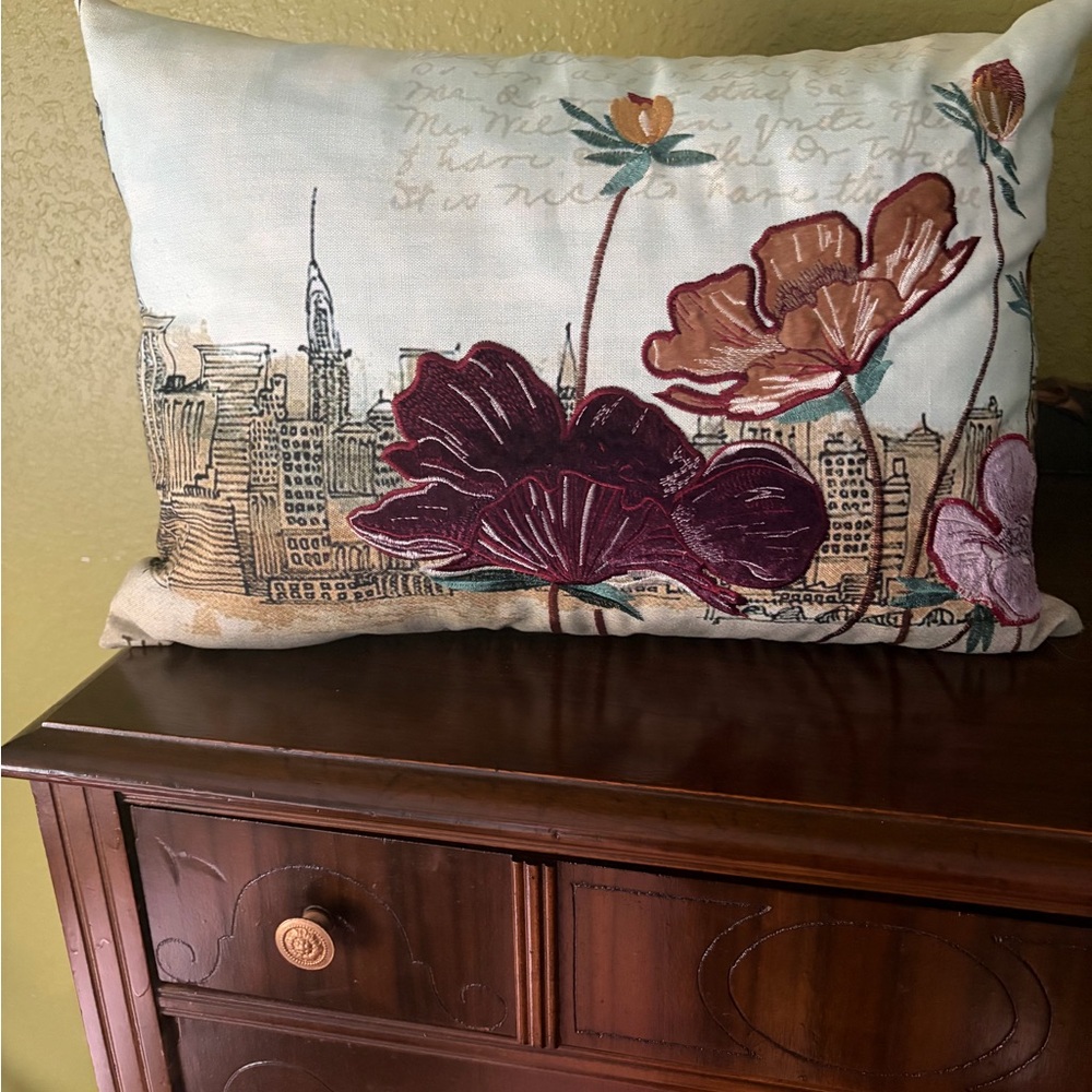 Cityscape Floral Accent Pillow